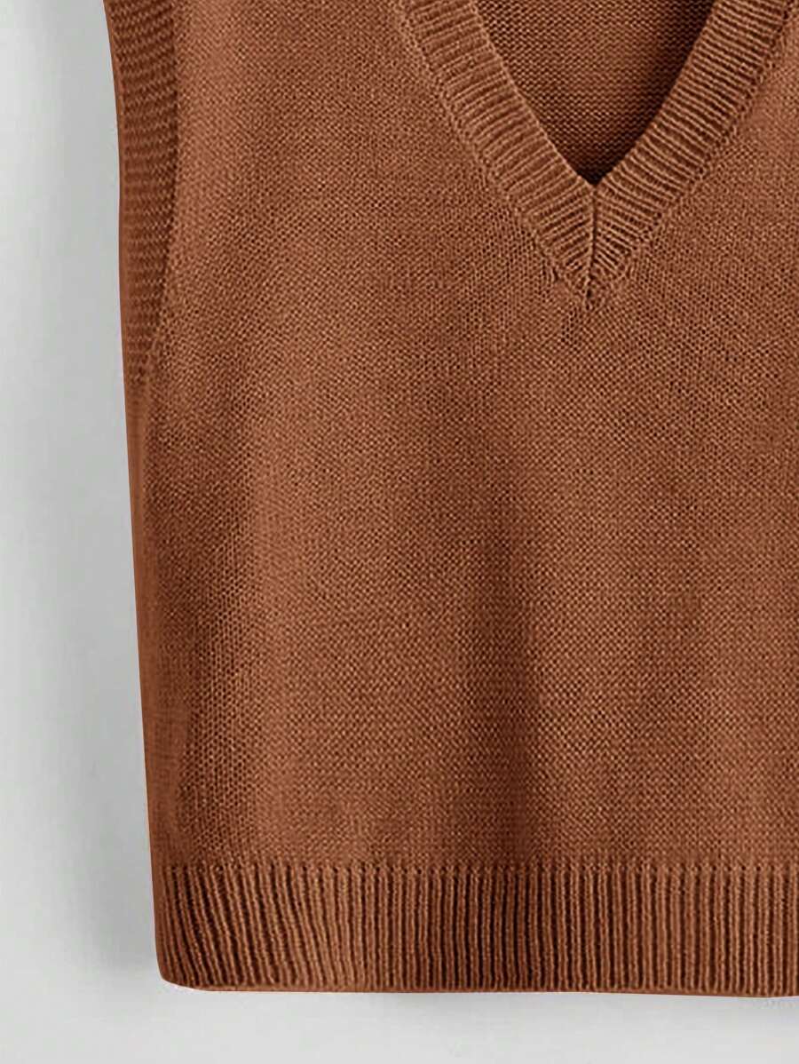 Marisa Fine Knit V-Neck Sleeveless Sweater Vest - Light Grey