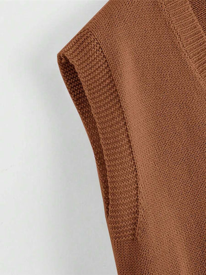 Marisa Fine Knit V-Neck Sleeveless Sweater Vest - Dark Grey