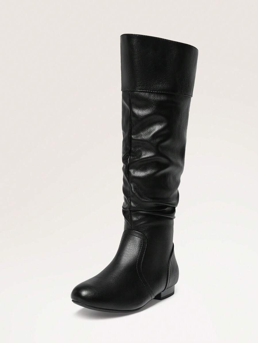 Women's  Black Knee High Pull On Winter Weather Black Boots Elegant & Fashionable Classic Slouchy Warm Gift  Boots Mensa