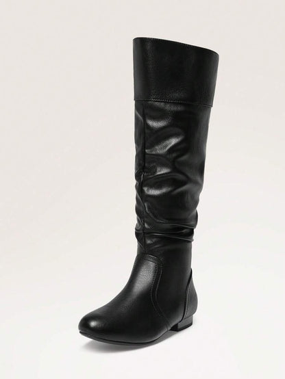 Women's  Black Knee High Pull On Winter Weather Black Boots Elegant & Fashionable Classic Slouchy Warm Gift  Boots Mensa