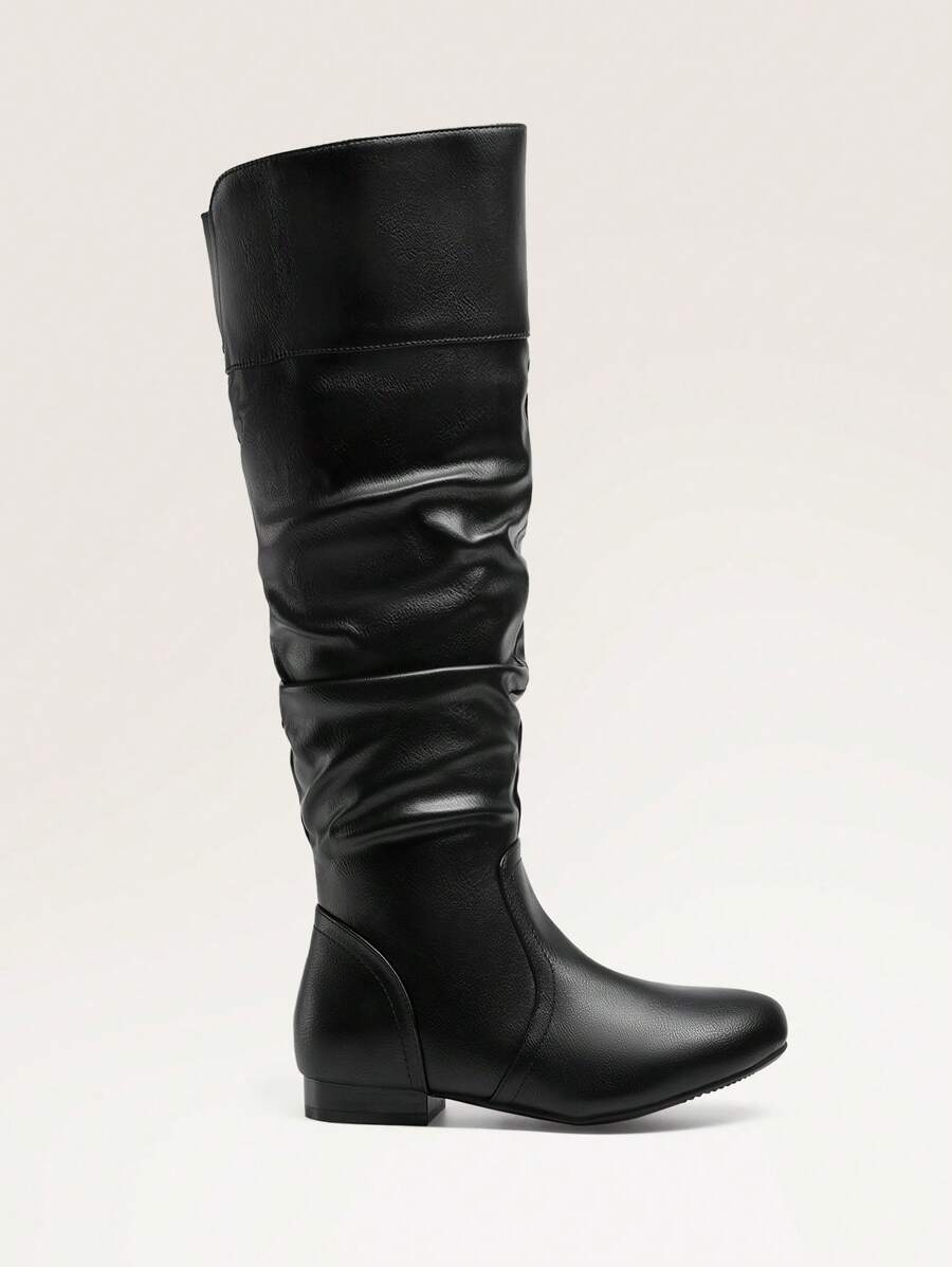 Women's  Black Knee High Pull On Winter Weather Black Boots Elegant & Fashionable Classic Slouchy Warm Gift  Boots Mensa