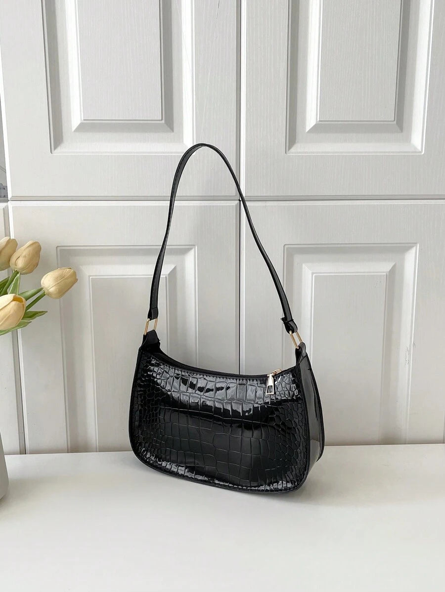 Women's Curved Shoulder Bag, Small Faux Leather Underarm Purse for Everyday and Evening