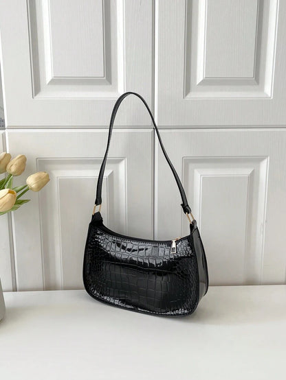 Women's Curved Shoulder Bag, Small Faux Leather Underarm Purse for Everyday and Evening