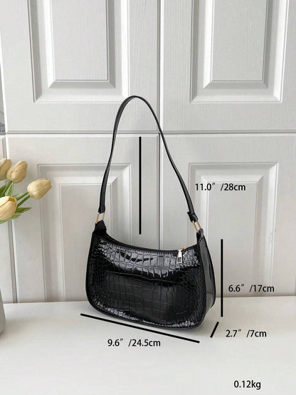 Women's Curved Shoulder Bag, Small Faux Leather Underarm Purse for Everyday and Evening
