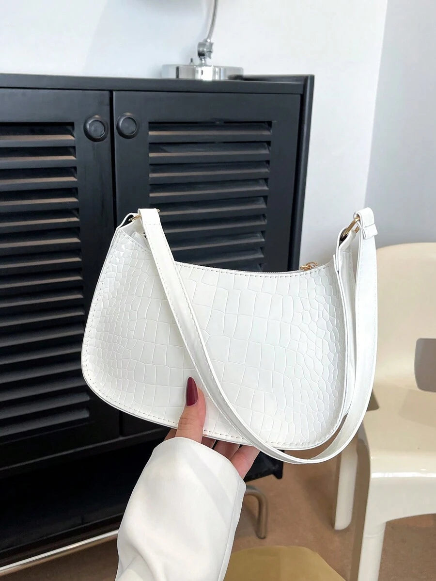 Women's Curved Shoulder Bag, Small Faux Leather Underarm Purse for Everyday and Evening