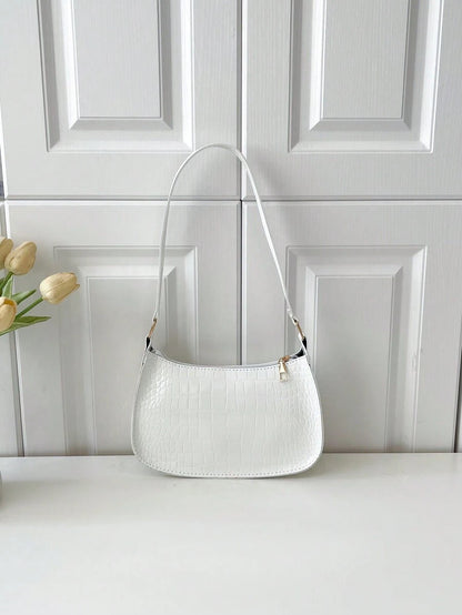Women's Curved Shoulder Bag, Small Faux Leather Underarm Purse for Everyday and Evening