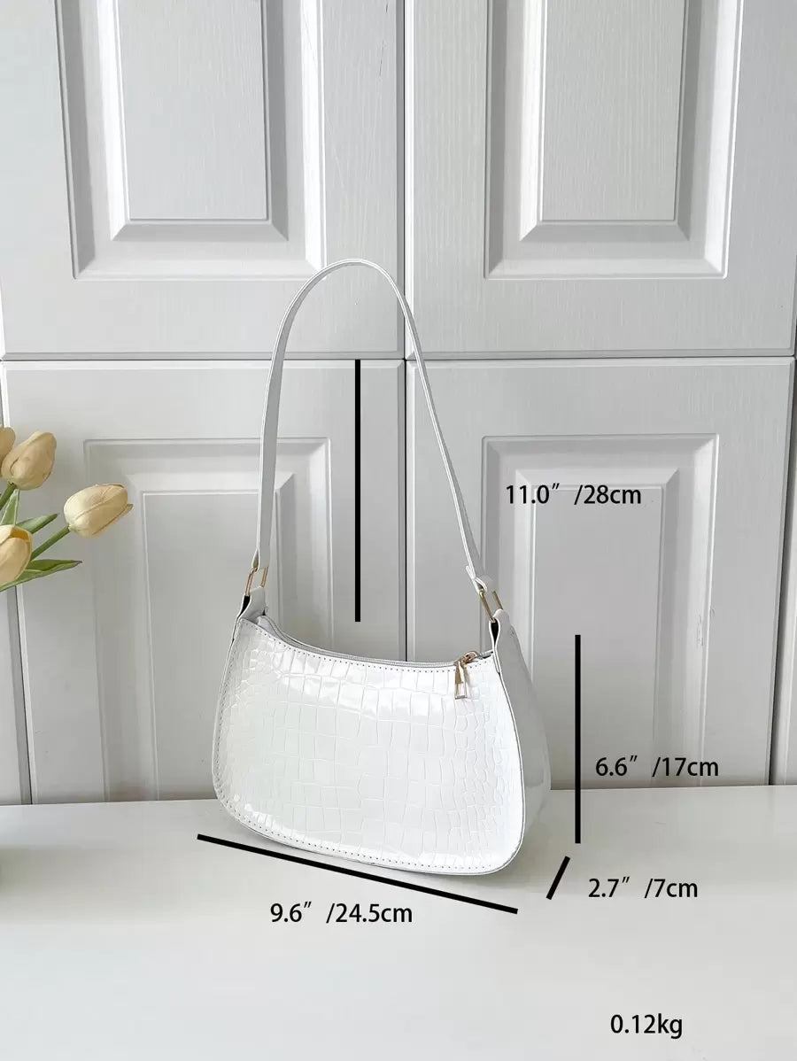 Women's Curved Shoulder Bag, Small Faux Leather Underarm Purse for Everyday and Evening