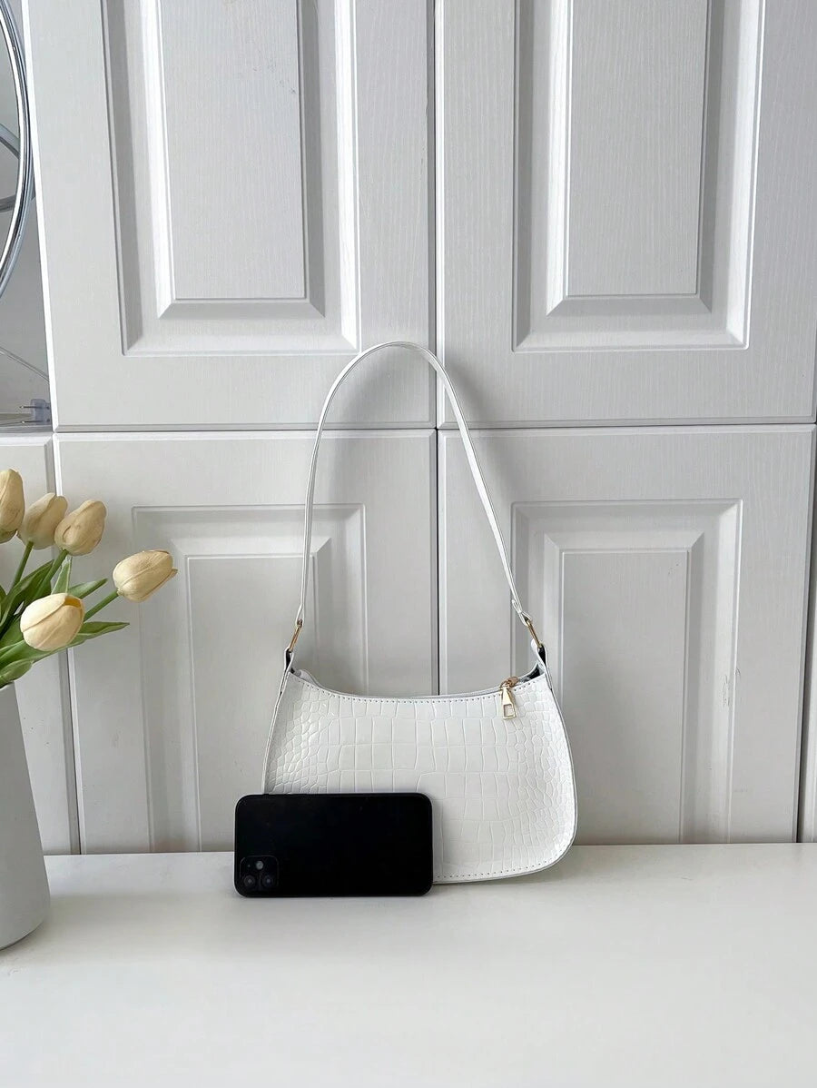 Women's Curved Shoulder Bag, Small Faux Leather Underarm Purse for Everyday and Evening