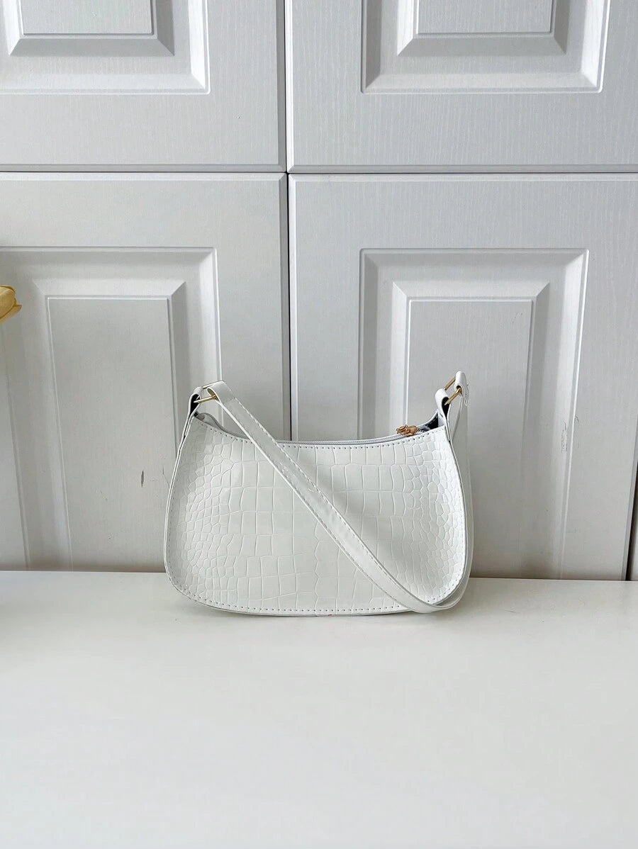 Women's Curved Shoulder Bag, Small Faux Leather Underarm Purse for Everyday and Evening