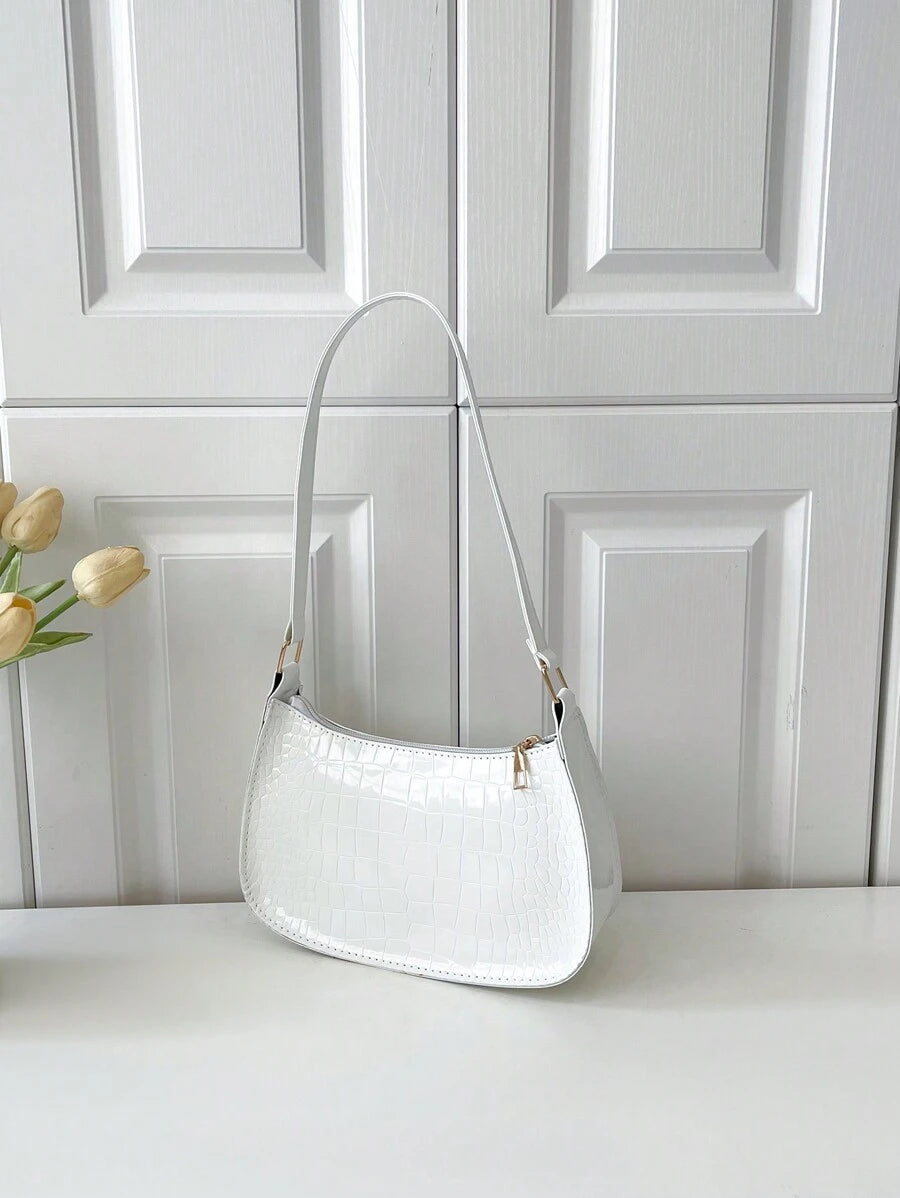 Women's Curved Shoulder Bag, Small Faux Leather Underarm Purse for Everyday and Evening