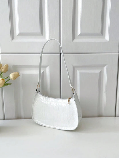 Women's Curved Shoulder Bag, Small Faux Leather Underarm Purse for Everyday and Evening