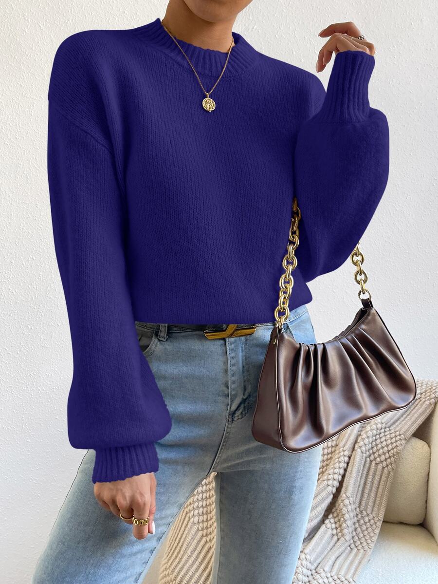 Viola Relaxed Mock Neck Sweater with Drop Shoulders - Indigo