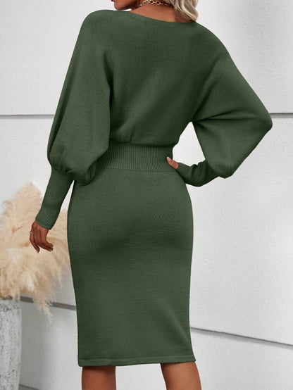 Ljubljana Batwing Sleeve Knit Bodycon Midi Sweater Dress