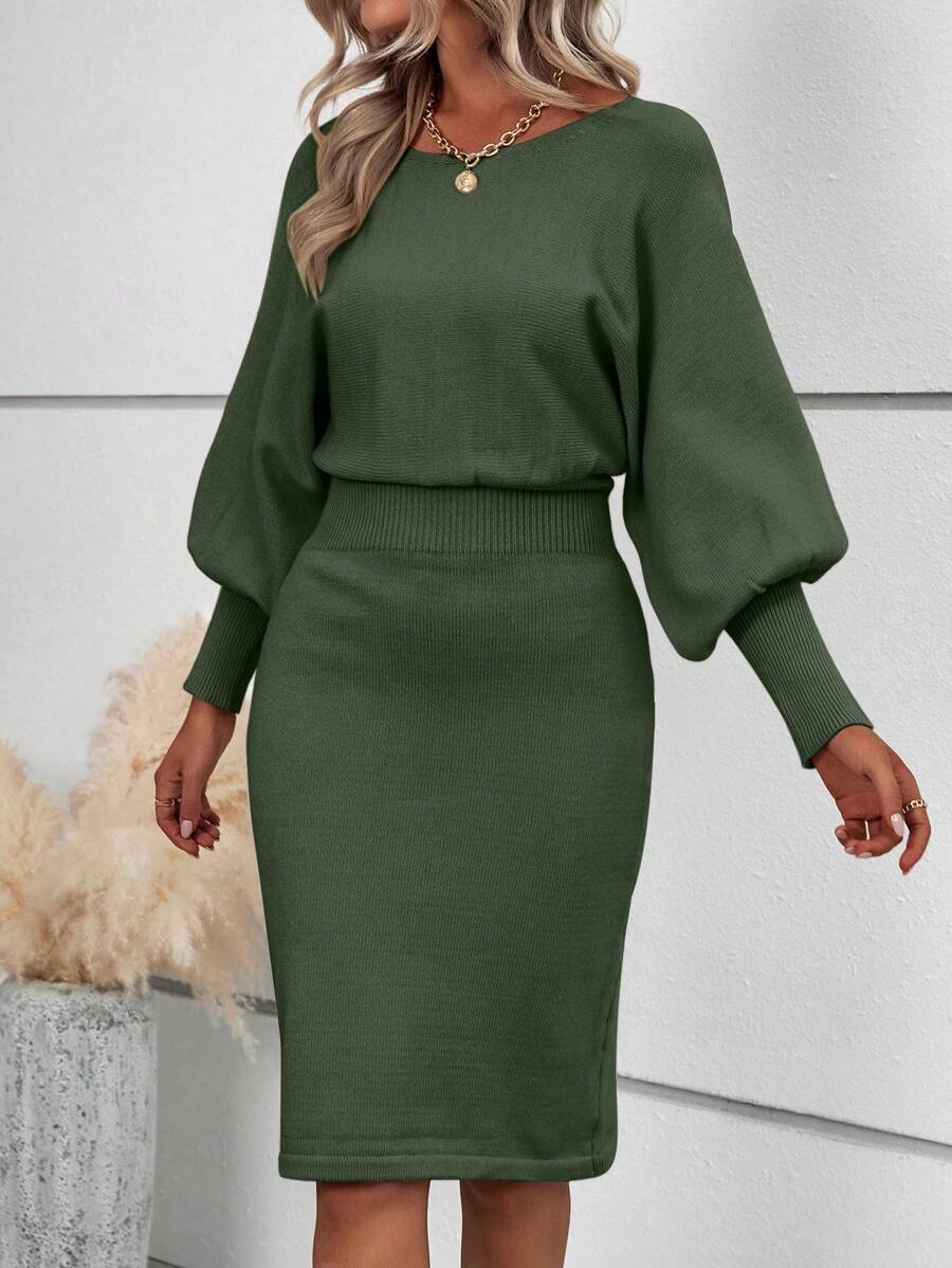 Ljubljana Batwing Sleeve Knit Bodycon Midi Sweater Dress