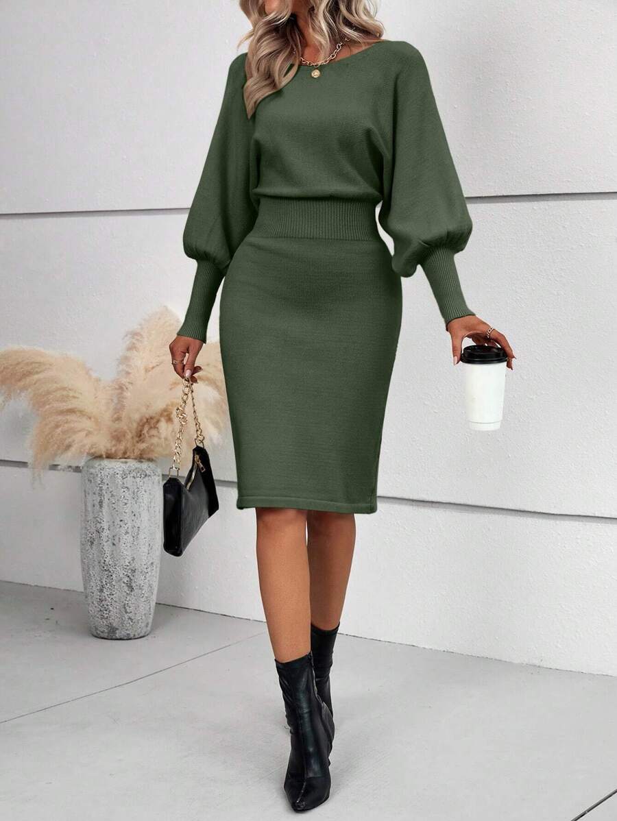 Ljubljana Batwing Sleeve Knit Bodycon Midi Sweater Dress