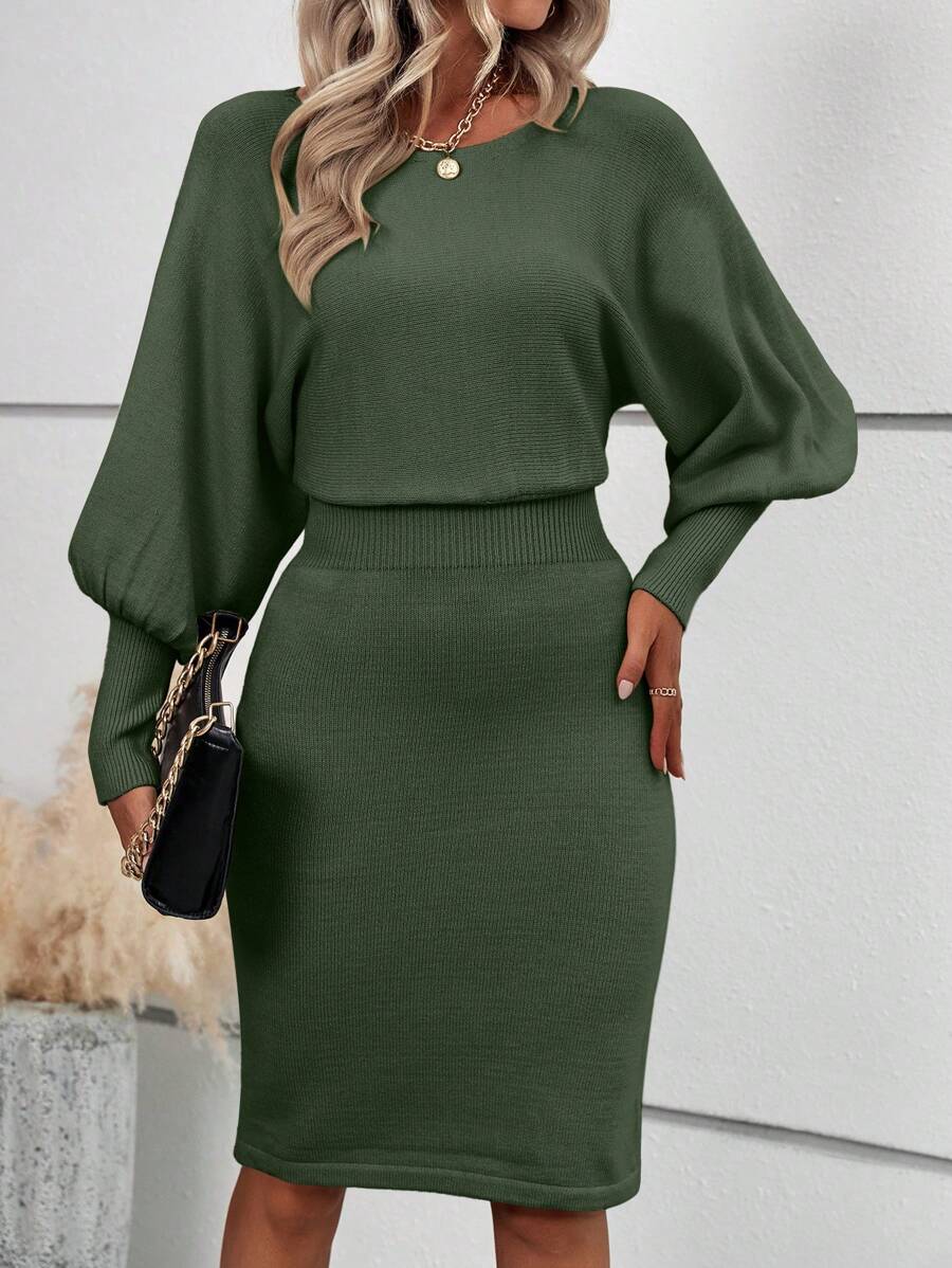 Ljubljana Batwing Sleeve Knit Bodycon Midi Sweater Dress