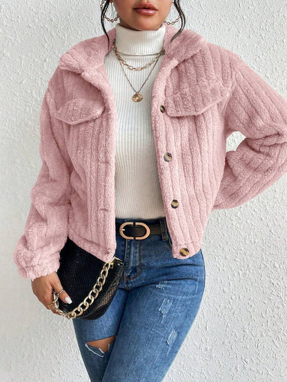 Fiona Flap Detail Fluffy Jacket - Black
