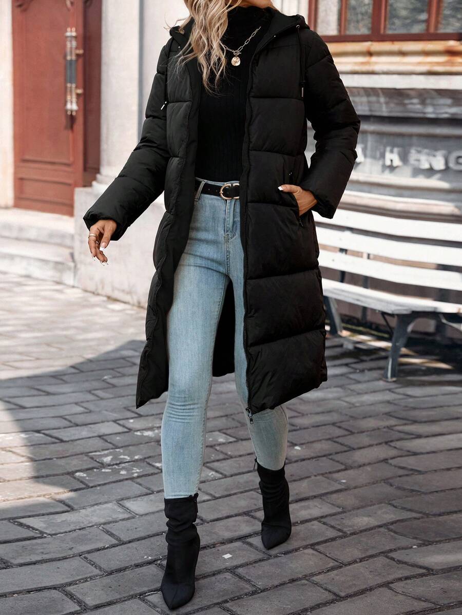 Jasper Long Hooded Puffer Coat with Drawstring
