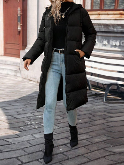 Jasper Long Hooded Puffer Coat with Drawstring