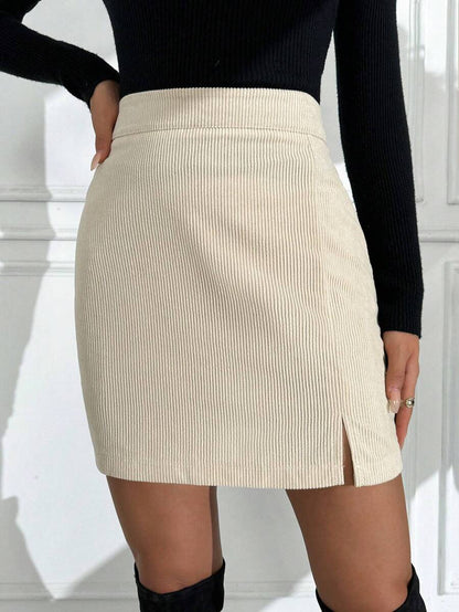 Dorset High Waist Corduroy Mini Skirt with Split Hem