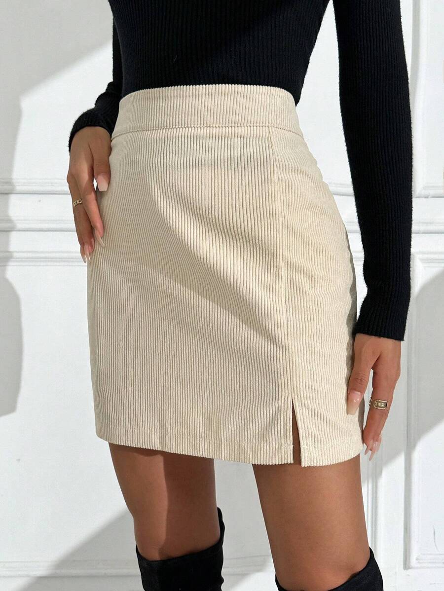 Dorset High Waist Corduroy Mini Skirt with Split Hem
