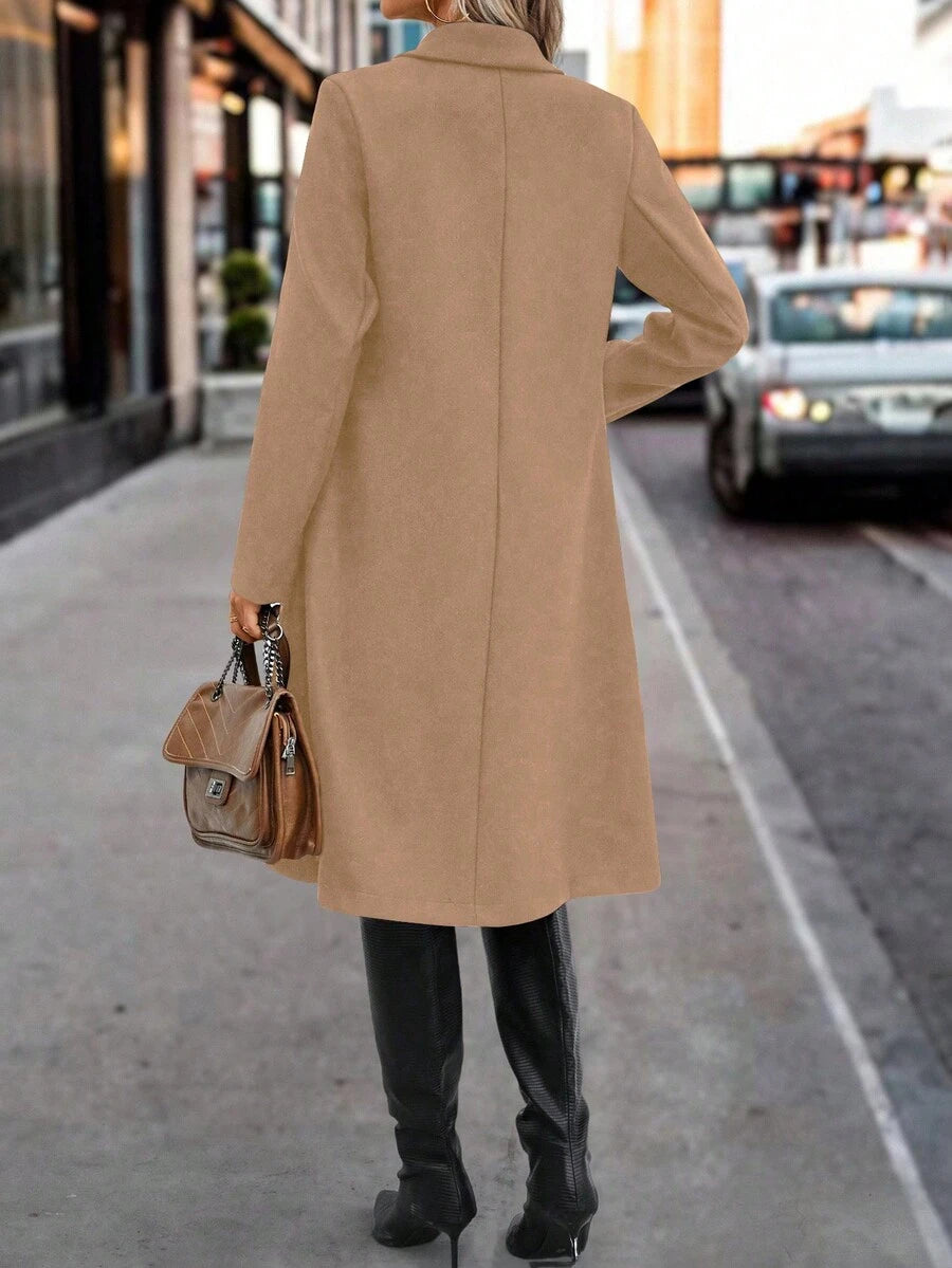 Graz Double Breasted Wool Look Long Overcoat