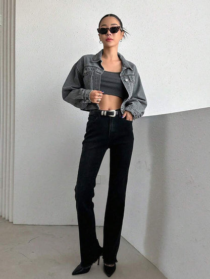 Helena Drop Shoulder Crop Denim Jacket - Dark Wash