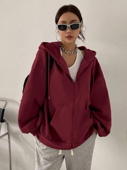 Eleanor Thermal Lined Zip Drawstring Hoodie - Coffee Brown