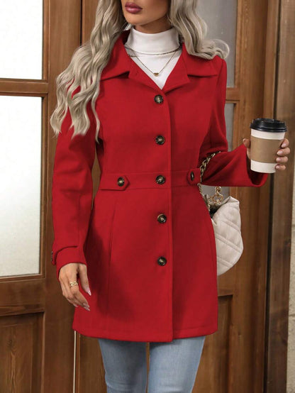 Juliana Single-Breasted Collared Coat with Button Front and Pockets - Apricot
