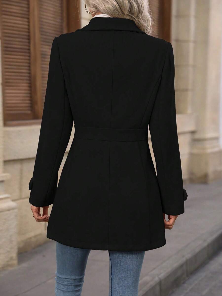 Juliana Single-Breasted Collared Coat with Button Front and Pockets - Brown
