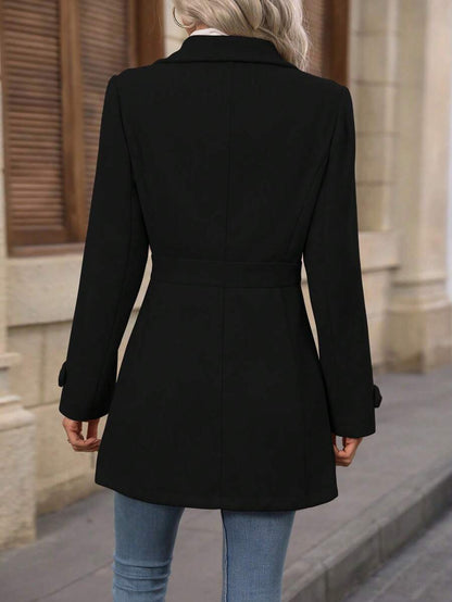 Juliana Single-Breasted Collared Coat with Button Front and Pockets - Brown