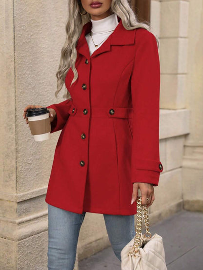 Juliana Single-Breasted Collared Coat with Button Front and Pockets - Black