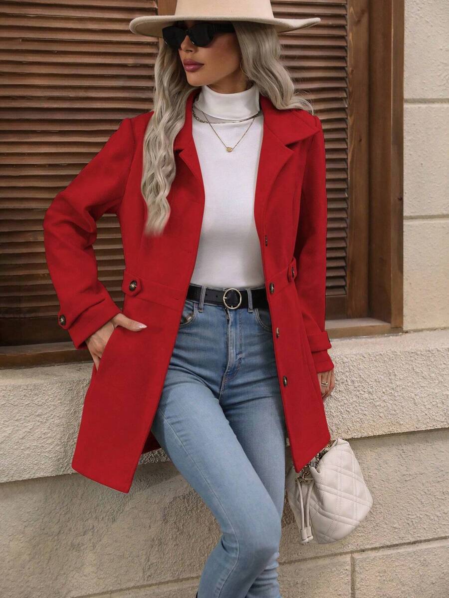 Juliana Single-Breasted Collared Coat with Button Front and Pockets - Light Grey