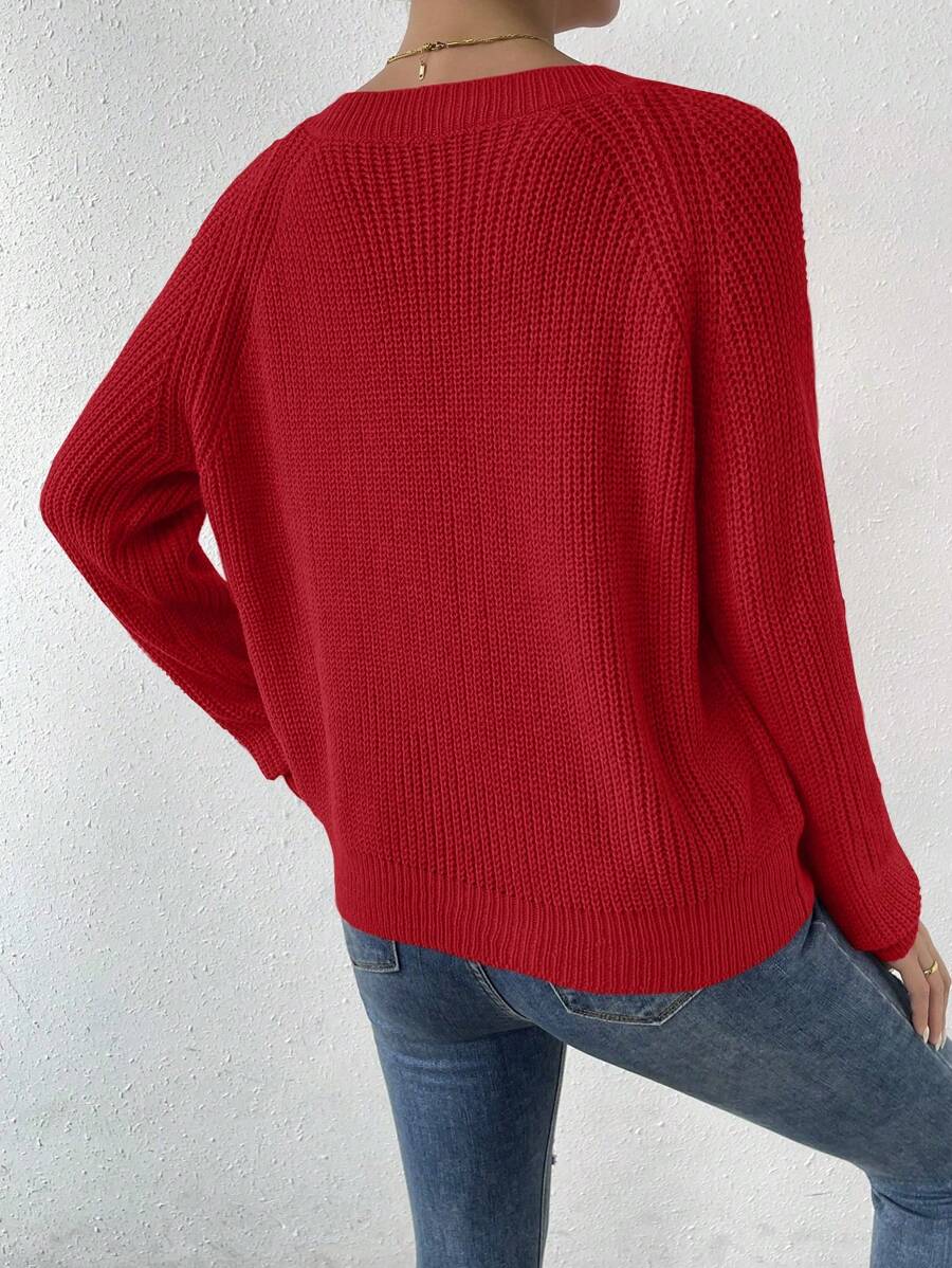 Aarhus V Neck Raglan Sleeve Ribbed Knit Sweater