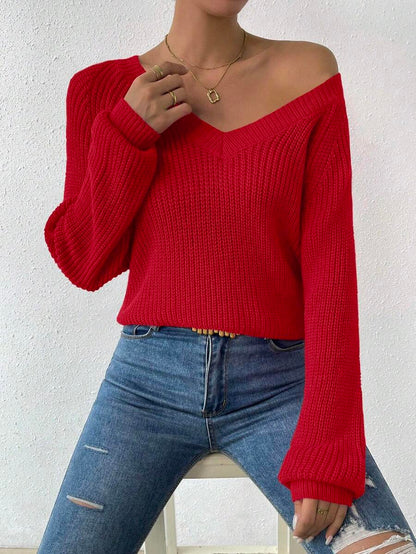 Aarhus V Neck Raglan Sleeve Ribbed Knit Sweater