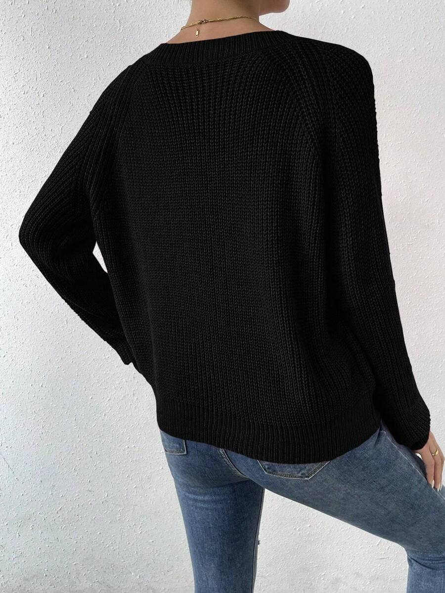Aarhus V Neck Raglan Sleeve Ribbed Knit Sweater