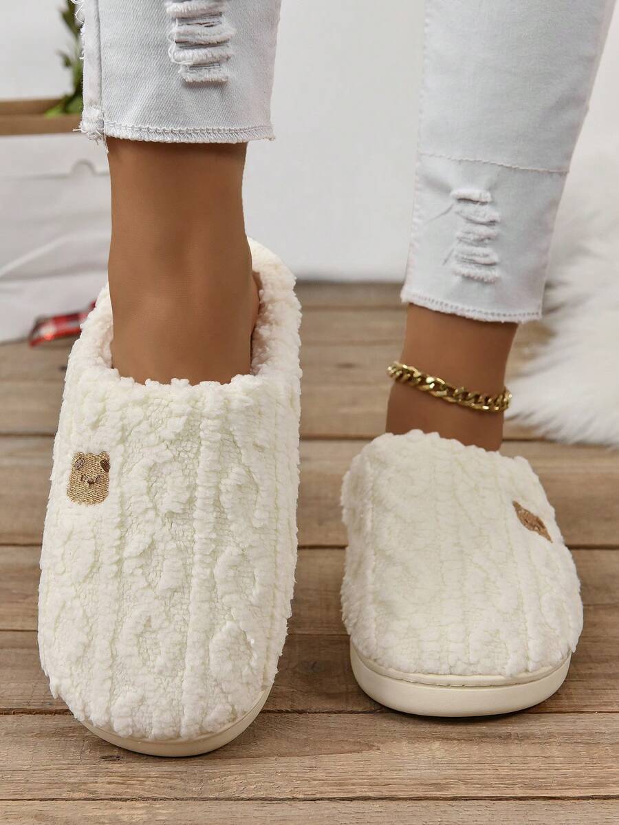 Women's Winter Bestselling Warm Indoor Slippers, Thick Sole Non-Slip White Fluffy Slippers,Furry Shoes Mensa