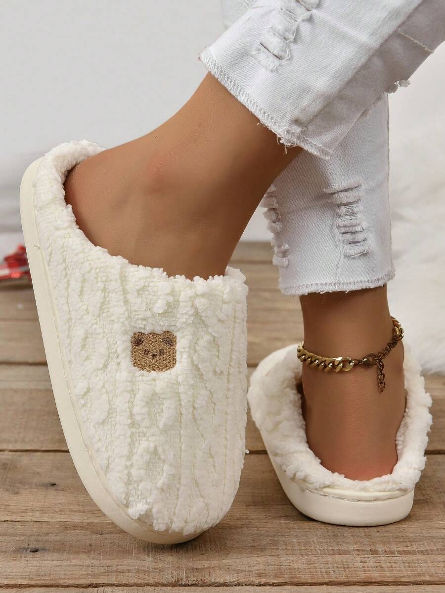 Women's Winter Bestselling Warm Indoor Slippers, Thick Sole Non-Slip White Fluffy Slippers,Furry Shoes Mensa