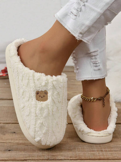 Women's Winter Bestselling Warm Indoor Slippers, Thick Sole Non-Slip White Fluffy Slippers,Furry Shoes Mensa
