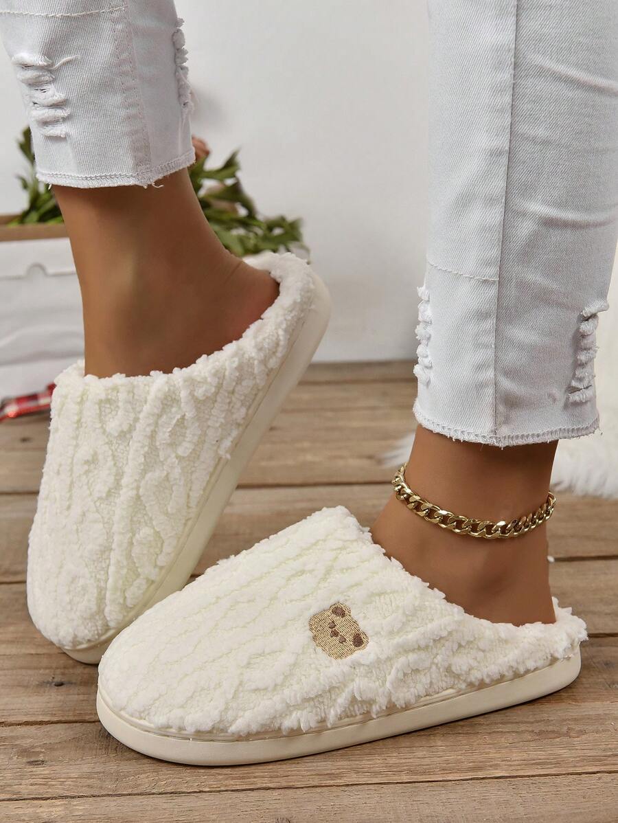 Women's Winter Bestselling Warm Indoor Slippers, Thick Sole Non-Slip White Fluffy Slippers,Furry Shoes Mensa