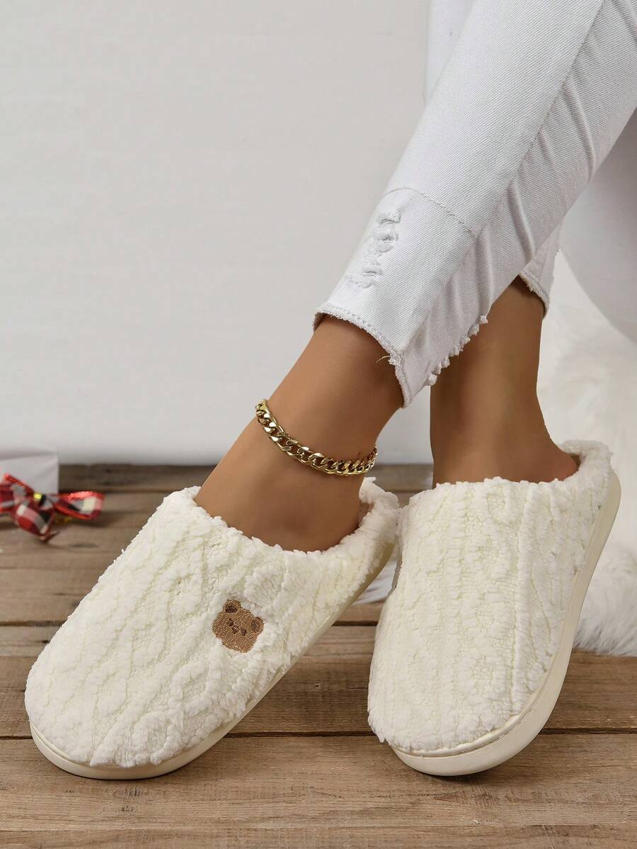 Women's Winter Bestselling Warm Indoor Slippers, Thick Sole Non-Slip White Fluffy Slippers,Furry Shoes Mensa
