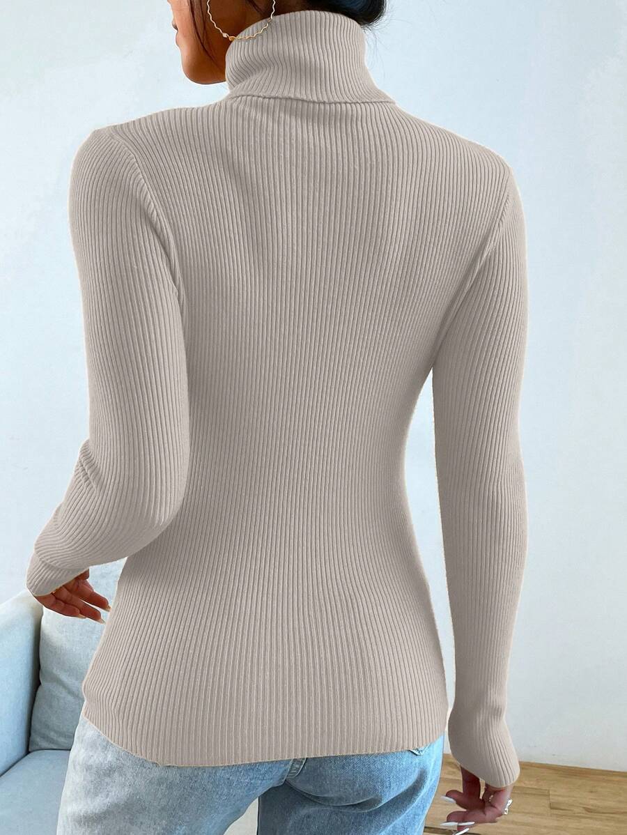Nicolette Slim Fit Ribbed Knit Turtleneck Long Sleeve Sweater - Purple