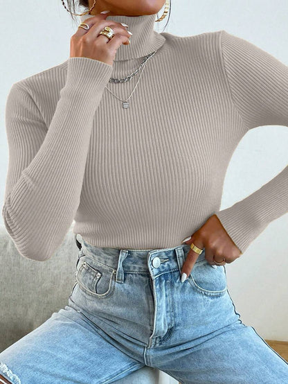 Nicolette Slim Fit Ribbed Knit Turtleneck Long Sleeve Sweater - Mint Green