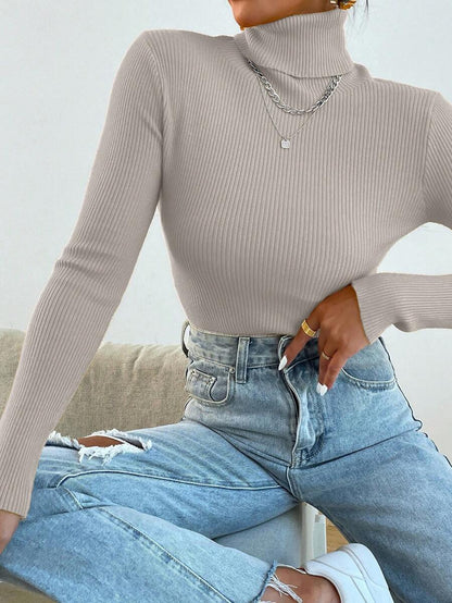 Nicolette Slim Fit Ribbed Knit Turtleneck Long Sleeve Sweater - Mustard Yellow