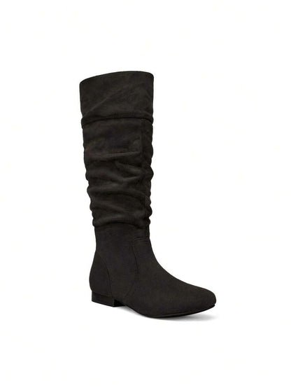 Women's  Black Knee High Pull On Winter Weather Black Boots Elegant & Fashionable Classic Slouchy Warm Gift  Boots Mensa