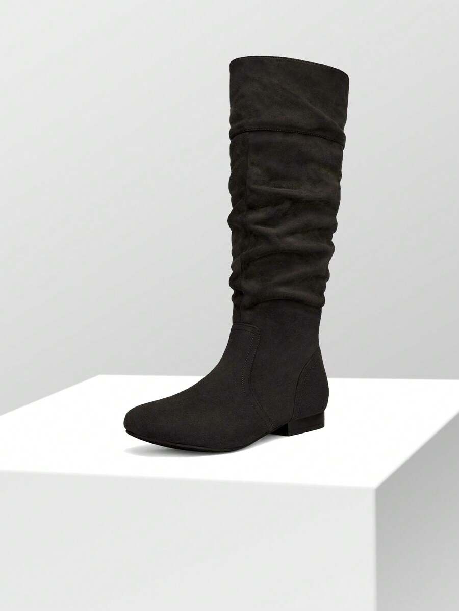 Women's  Black Knee High Pull On Winter Weather Black Boots Elegant & Fashionable Classic Slouchy Warm Gift  Boots Mensa