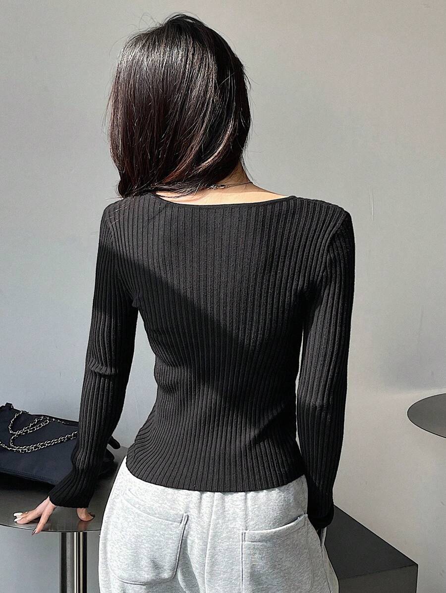 Krakow Ribbed Knit Crew Neck Fitted Pullover Sweater