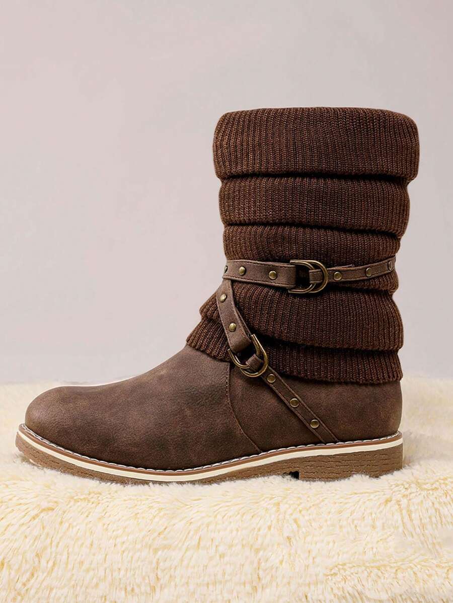 Women's Black Comfortable And Warm Fashion Casual Mid Calf  Faux Furry Outdoor Indoor Commuter Christmas Winter Snow Boots Mensa