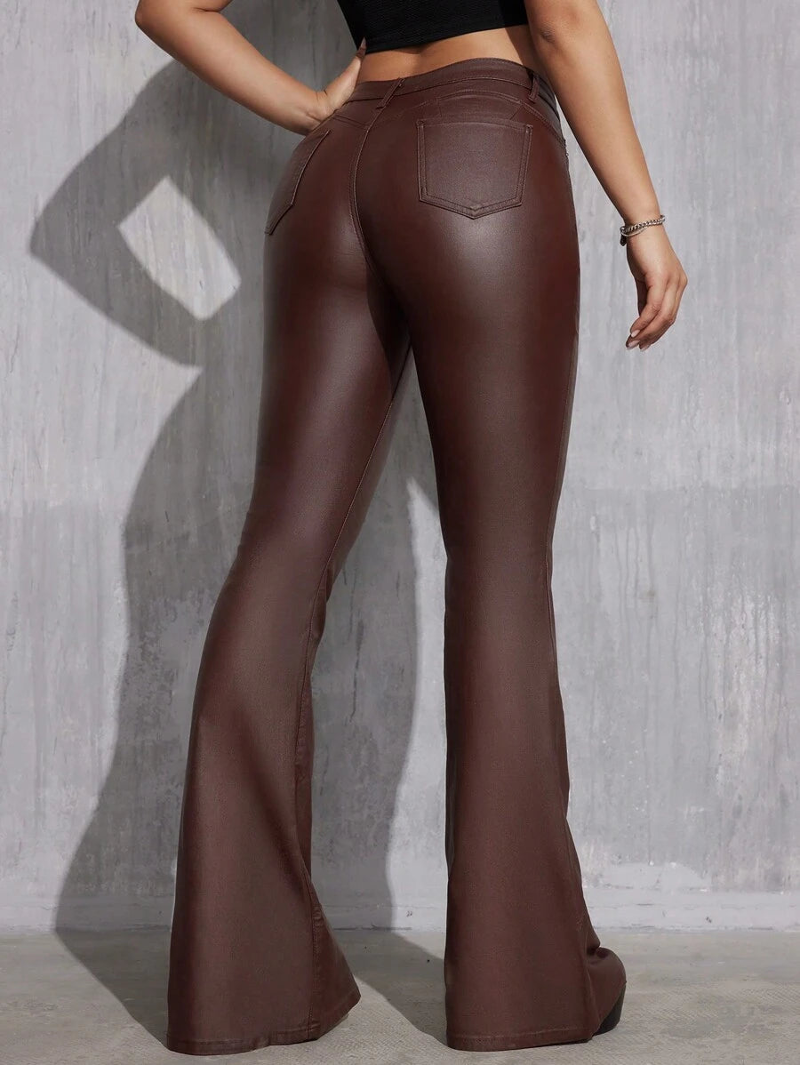 Canmore Coated Faux Leather Flare Pants for Tall Women