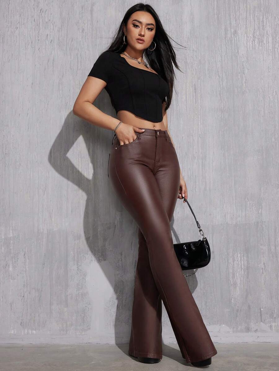 Canmore Coated Faux Leather Flare Pants for Tall Women